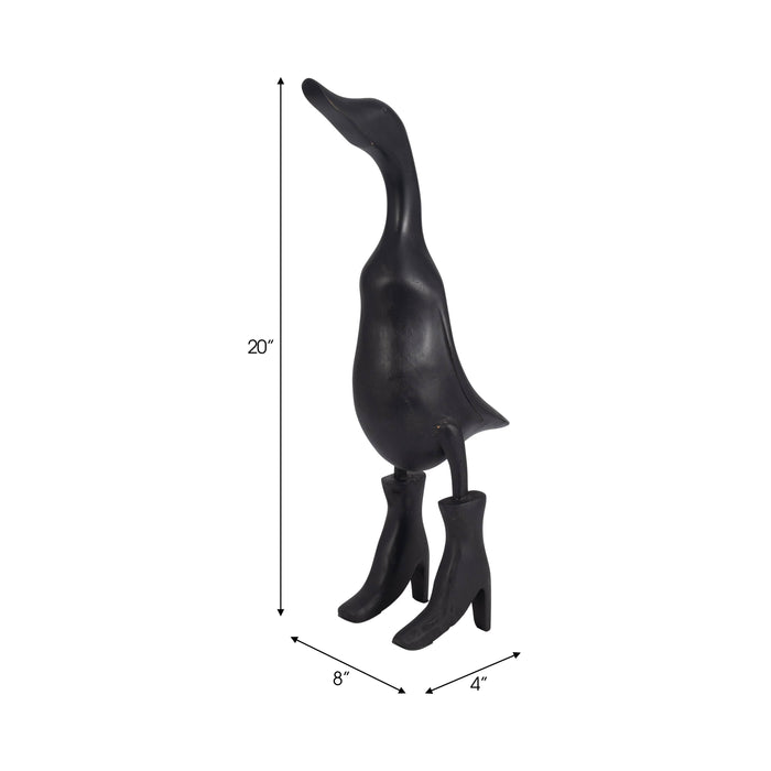Bamboo Wood Duck in Rainboots Figurine - Black, 20 in.