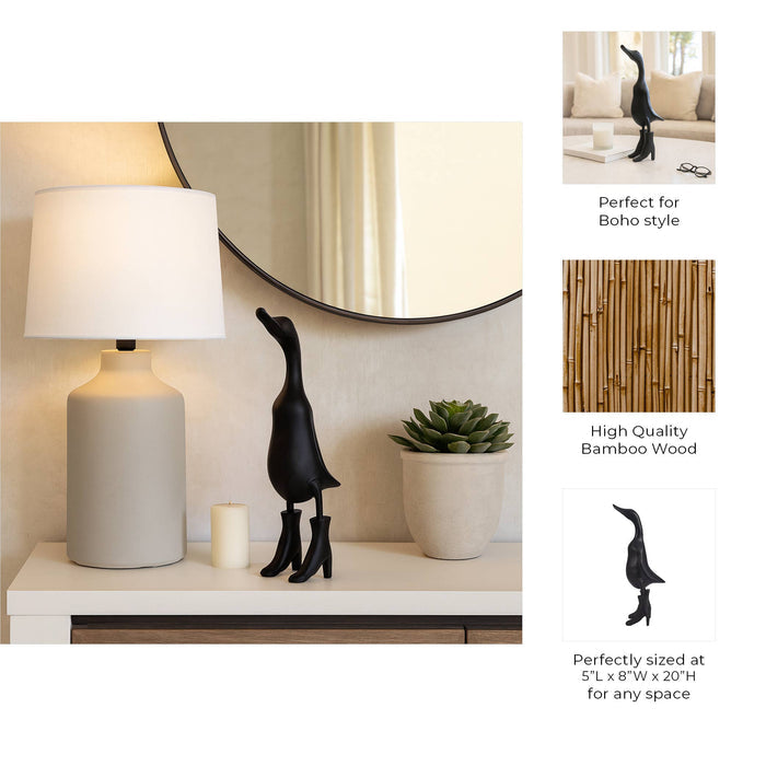 Bamboo Wood Duck in Rainboots Figurine - Black, 20 in.