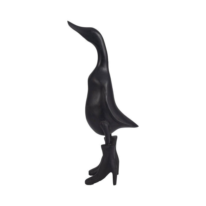 Bamboo Wood Duck in Rainboots Figurine - Black, 20 in.