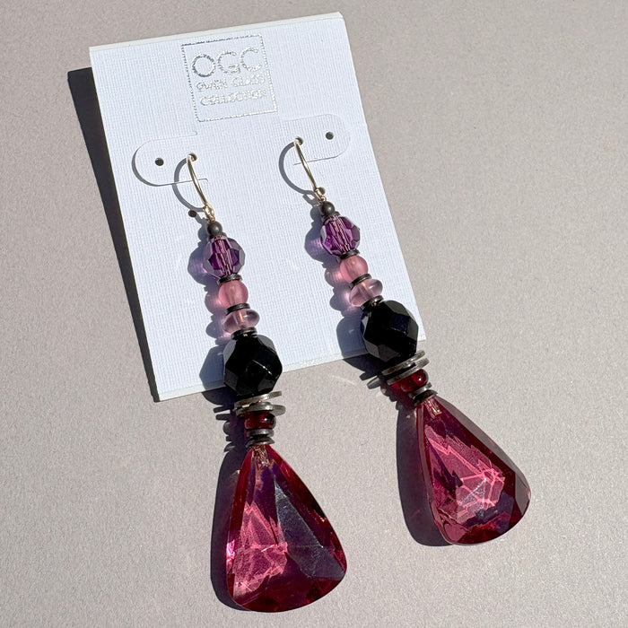 "Bang Bang Bang" Pink German & Czech Glass Dangle Earrings