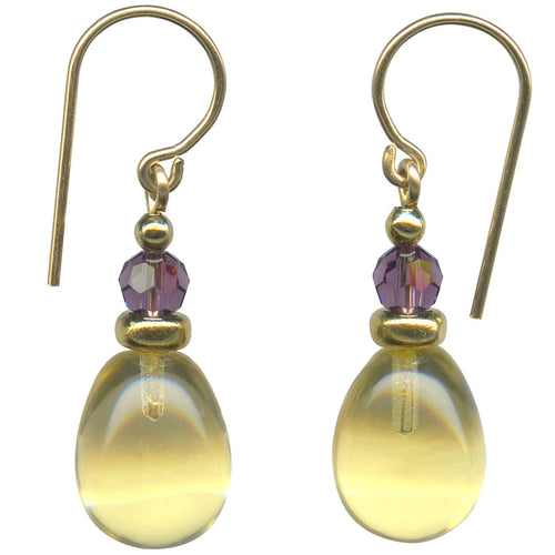 Owen Glass Collection 27-inch yellow glass and gold earrings with banner-inspired design, featuring vibrant glass and elegant gold accents.
