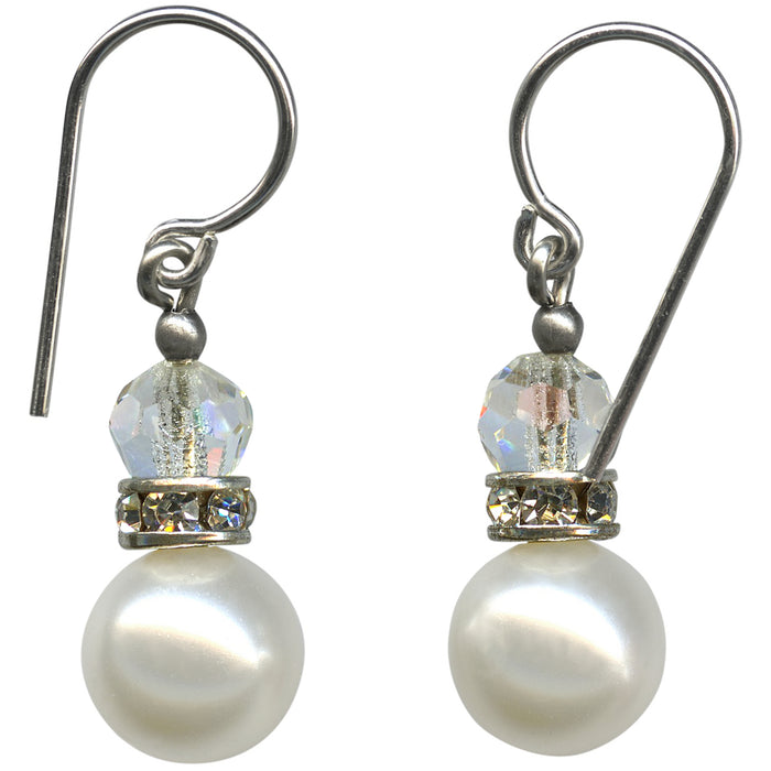 Owen Glass Collection Bells 2 pearl crystal drop earrings with Czech glass and rhinestone accents, featuring elegant dangling design.