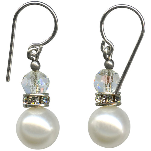 Owen Glass Collection Bells 2 pearl crystal drop earrings with Czech glass and rhinestone accents, featuring elegant dangling design.