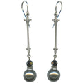 Dark silver crystal pearl drop earrings with jet crystal accents from Owen Glass Collection, featuring elegant bell-shaped design.