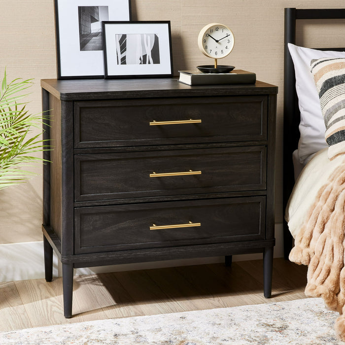 Better Homes & Gardens Oaklee 3 Drawer Nightstand with USB, Charcoal Finish - Brand New