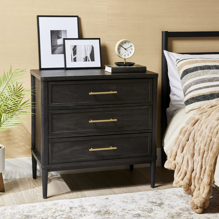 Better Homes & Gardens Oaklee 3 Drawer Nightstand with USB, Charcoal Finish - Brand New - Open Box