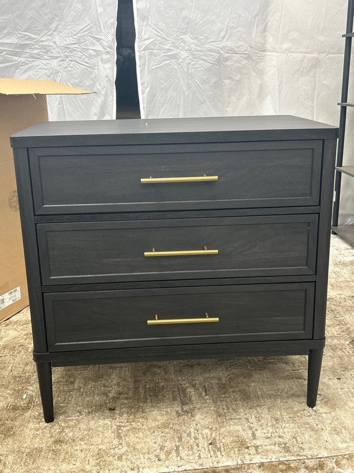 Better Homes & Gardens Oaklee 3 Drawer Nightstand with USB, Charcoal Finish - Brand New