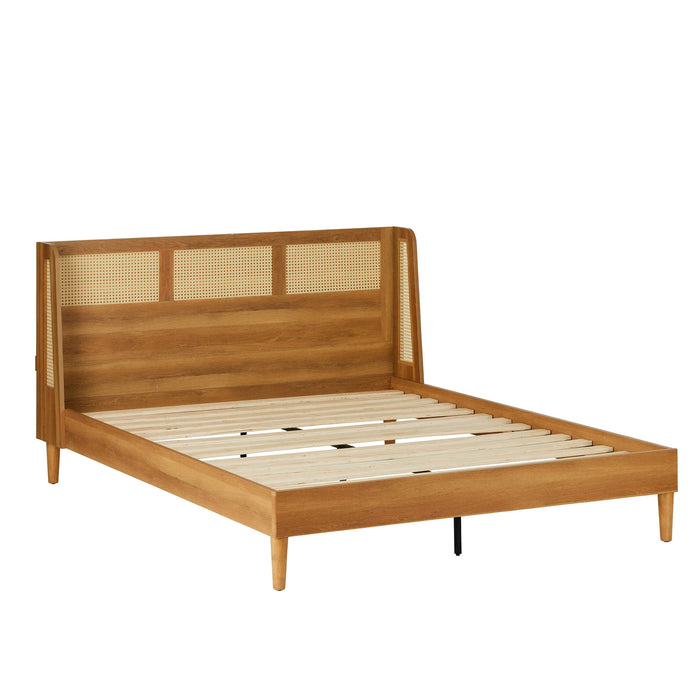 Better Homes & Gardens Springwood Caning Queen Platform Bed With Headboard, Light Honey Finish - Brand New