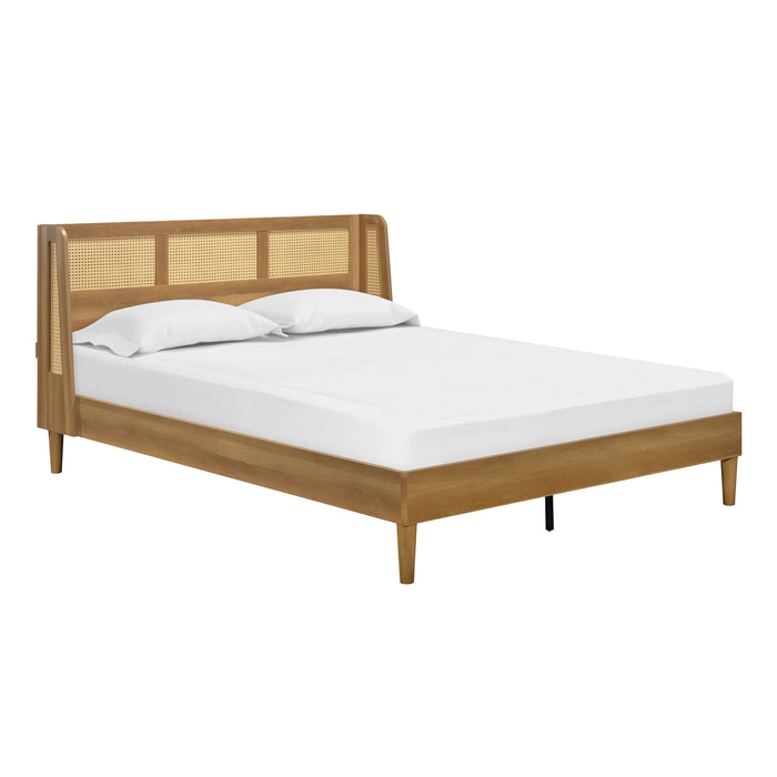 Better Homes & Gardens Springwood Caning Queen Platform Bed With Headboard, Light Honey Finish - Brand New