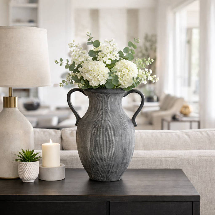 Black 15 in. Dolomite Amphora Weathered Vase