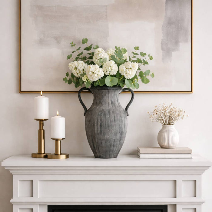 Black 15 in. Dolomite Amphora Weathered Vase