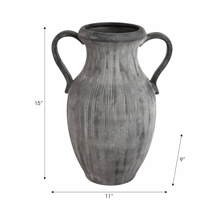 Black 15 in. Dolomite Amphora Weathered Vase