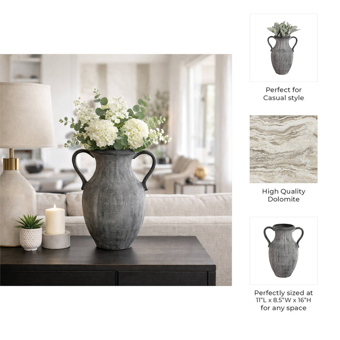 Black 15 in. Dolomite Amphora Weathered Vase
