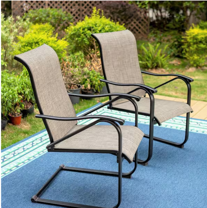 Black Ergonomic C-Spring Textilene Metal Patio Outdoor Dining Chair (2-Pack) - Brand New