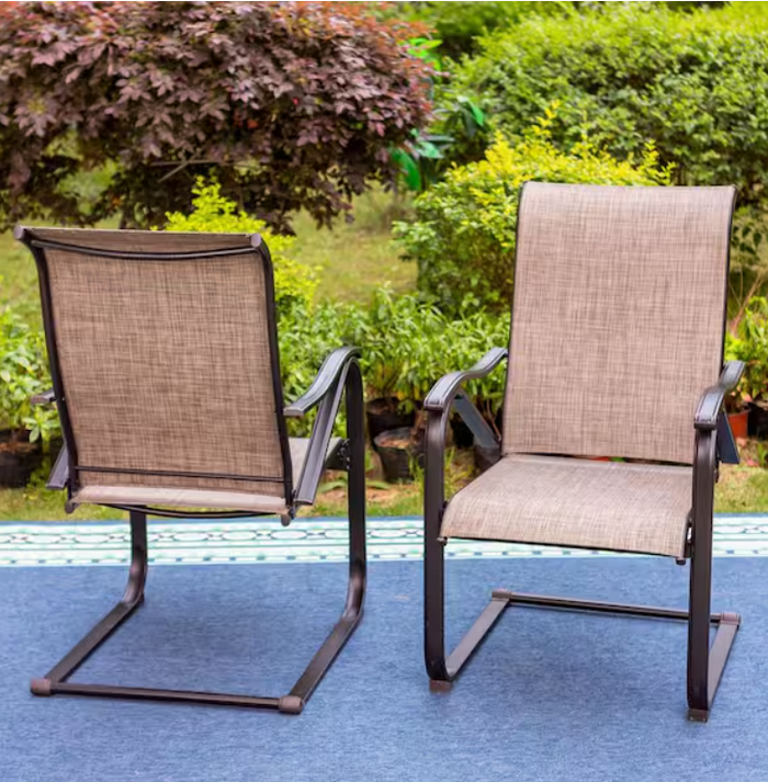 Black Ergonomic C-Spring Textilene Metal Patio Outdoor Dining Chair (2-Pack) - Brand New