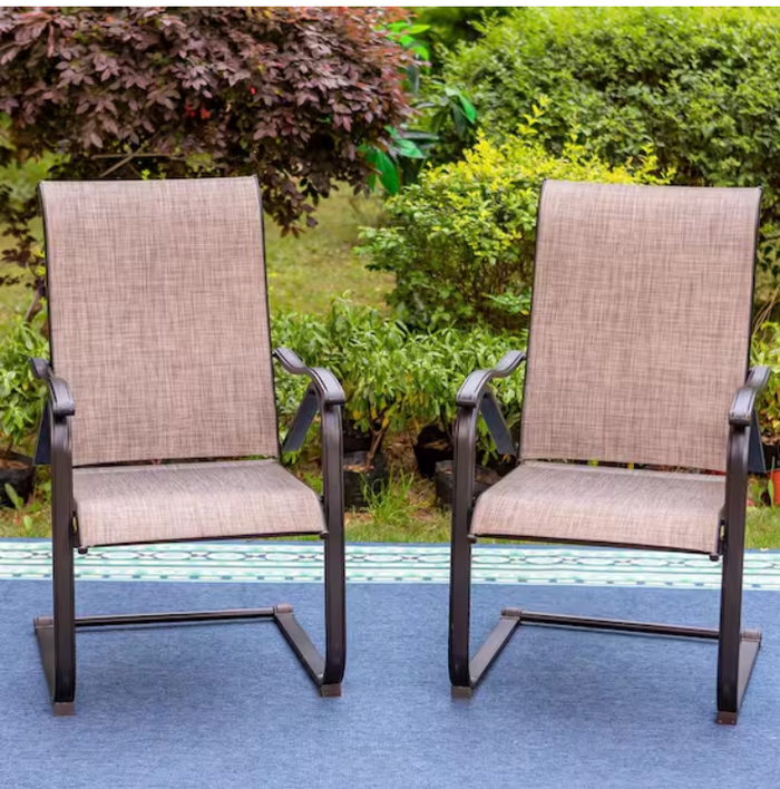 Black Ergonomic C-Spring Textilene Metal Patio Outdoor Dining Chair (2-Pack) - Brand New