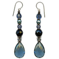 Indigo blue glass dangle earrings from Owen Glass Collection, featuring the Blue Moon II design with elegant, handcrafted glass artwork.