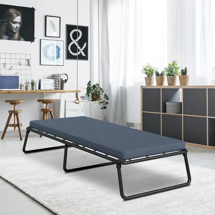 Boyd Sleep - Folding Guest Bed, Metal Frame with GelLux PU Mattress, Washable Removable Cover - Dark Blue - Brand New