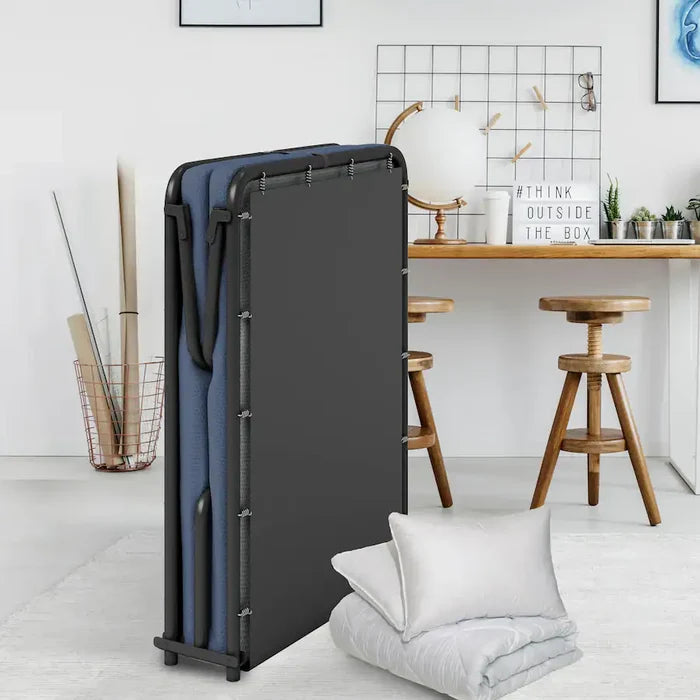 Boyd Sleep - Folding Guest Bed, Metal Frame with GelLux PU Mattress, Washable Removable Cover - Dark Blue - Brand New