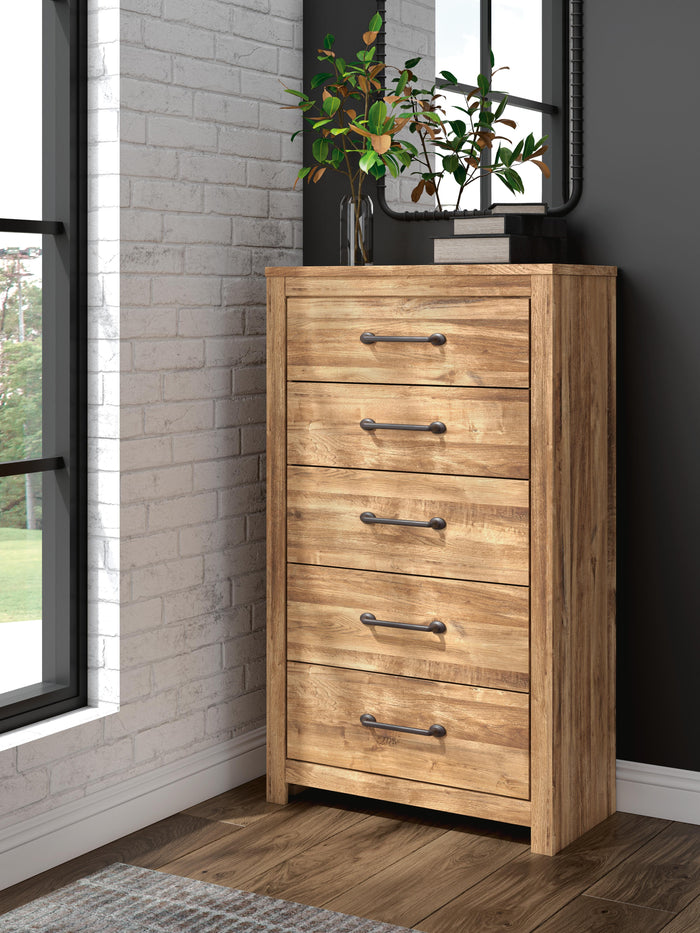Branstony Brown Five Drawer Chest - Brand New