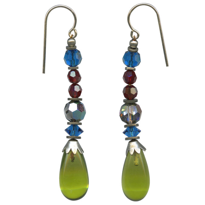 Bright green glass dangle earrings from Owen Glass Collection, featuring a sleek, polished design with elegant hanging glass elements.