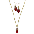 Brights 21-inch red German glass earring and necklace set with 14K gold-filled trim from Owen Glass Collection, featuring vibrant glass jewelry.
