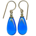 Brights 26-inch blue German glass drop earrings with 14K gold-filled trim from Owen Glass Collection, featuring vibrant glass drops.
