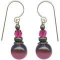 Purple and pink glass and crystal dangle earrings from Owen Glass Collection featuring bubble designs.