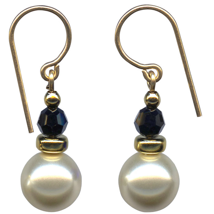 Owen Glass Collection Bubbles 68 crystal pearl and jet gold dangle earrings featuring elegant, shimmering jewelry design.