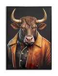Bull in Vintage Jacket - 21" x 29" Framed Wall Art - Dark Brown