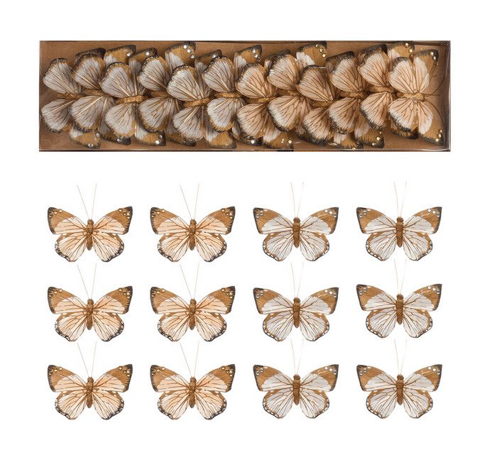 BUTTERFLY CLIP ON ORNAMENT - BOX OF 12