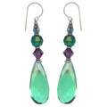 Peridot green glass earrings from Owen Glass Collection featuring elegant cabaret 18-inch design and sparkling gemstone appearance.