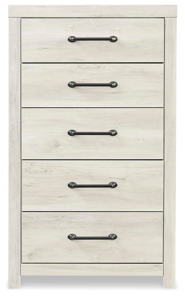 Cambeck Whitewash Five Drawer Chest - Brand New
