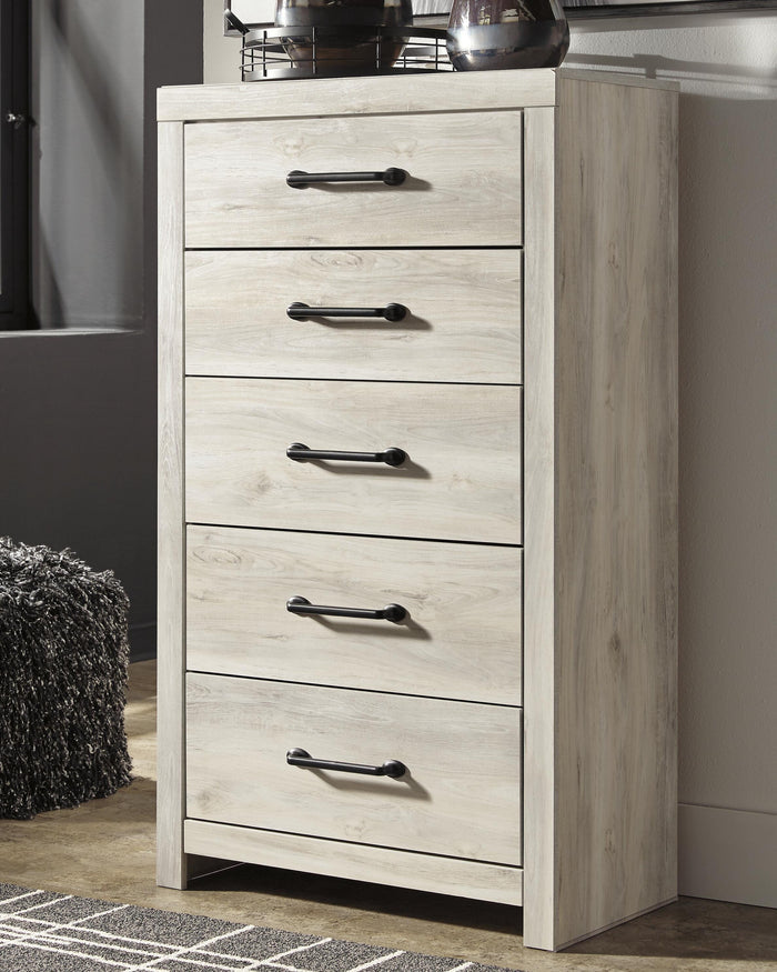 Cambeck Whitewash Five Drawer Chest - Brand New