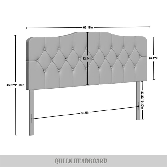Castle Place Upholstered Tufted Headboard, Light Blue Velvet, Queen - new