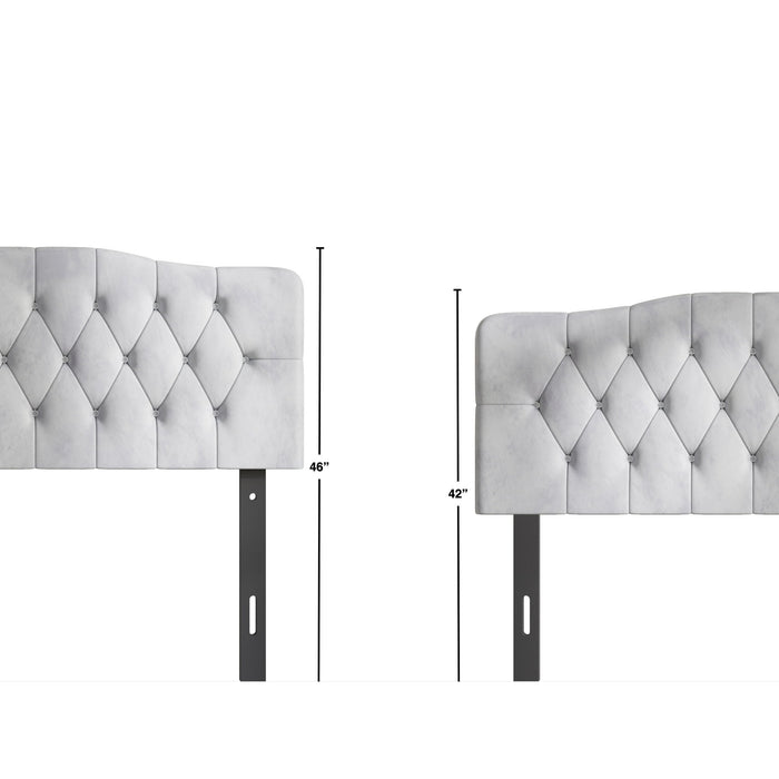 Castle Place Upholstered Tufted Headboard, Light Blue Velvet, Queen - new