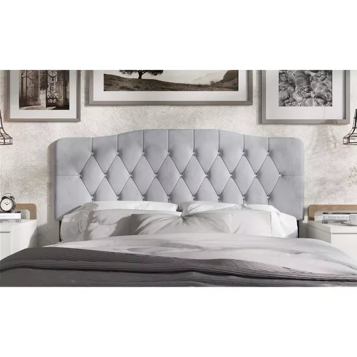 ChaletPosh Twin Size Upholstered Headboard Silver Grey Velvet - Brand New