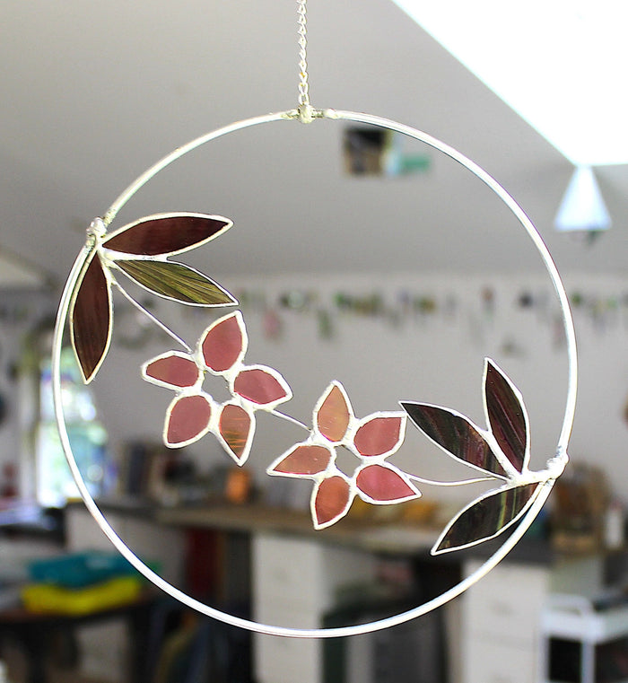Cherry plum flower hoop suncatcher