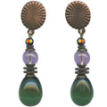 Green glass and crystal post earrings from Owen Glass Collection, featuring chimes 29 posts design.