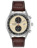 Citizen Eco-Drive Chandler - Chronograph - Stainless Steel - Beige Dial -Leather - CA7020-07A