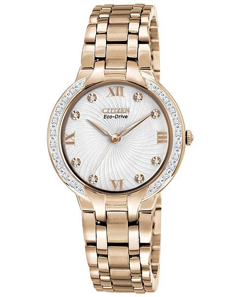 Citizen Eco-Drive Ladies Bella Diamond Dress Watch - Rose Tone - Embossed Dial - EM0123-50A_5d786e57-c87e-4697-aa2b-fa9027fa59f1