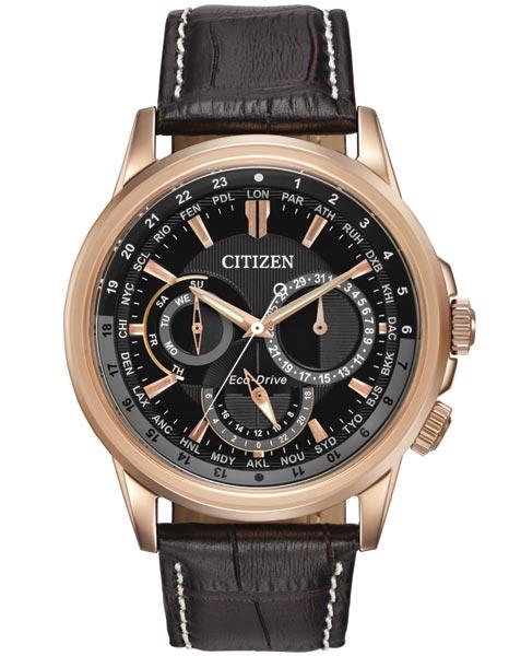 Citizen Eco-Drive Mens Calendrier - Black Dial - Rose Gold-tone Case - Leather - BU2023-04E