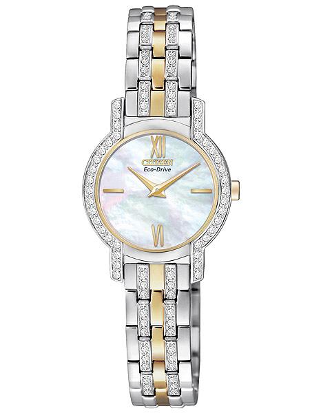 Citizen Eco-Drive Silhouette Crystal Two-Tone Ladies Watch - Mother-of-Pearl - EX1244-51D