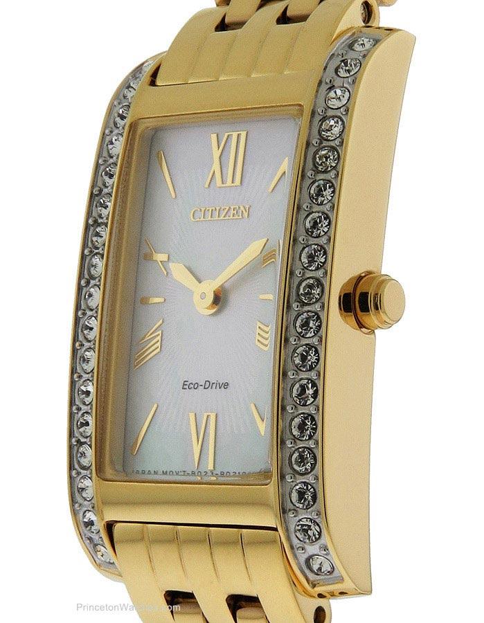 Citizen Eco-Drive Womens Silhouette Crystal Watch - Gold-Tone - Bracelet - MOP - EX1472-56DA