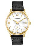 Citizen Mens DRIVE BTW Watch - Gold-Tone - Black Dial - Date - Leather Strap - BV1112-05A