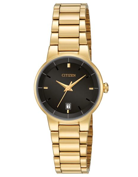 Citizen Quartz Ladies Watch - Black Dial - Gold Tone Case and Bracelet - EU6012-58E