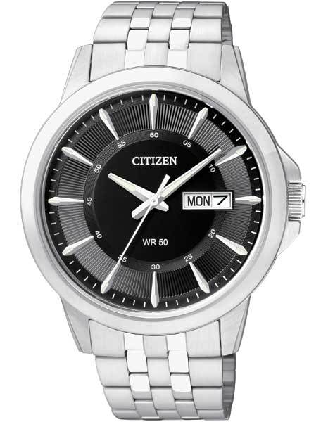 Citizen Quartz Mens Day/Date Watch - Black Dial - Steel Case and Bracelet - BF2011-51E