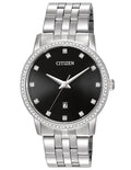 Citizen Quartz Mens Swarovski Crystal Dress- Stainless Steel - Black Dial - 50M - BI5030-51E