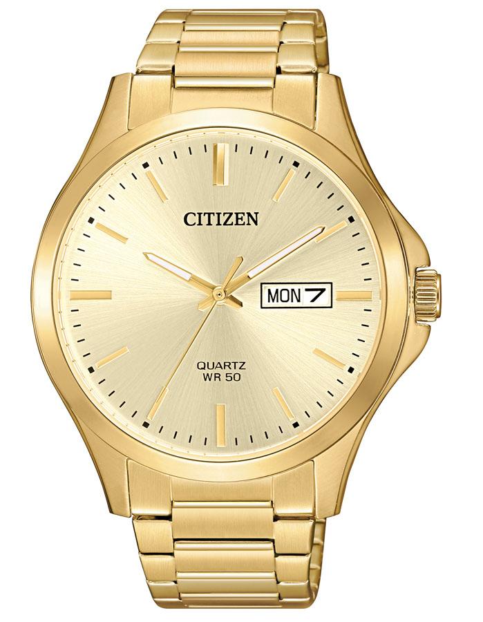 Citizen Quartz Mens Watch - Gold-Tone - Champagne Dial - Day/Date - Bracelet - BF2003-84P