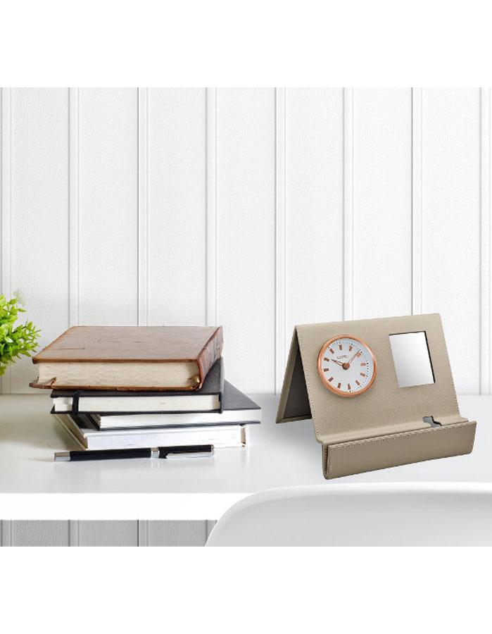 Citizen Workplace Beige Leather Clock - Rose Gold-Tone - Mirror - CC1018A